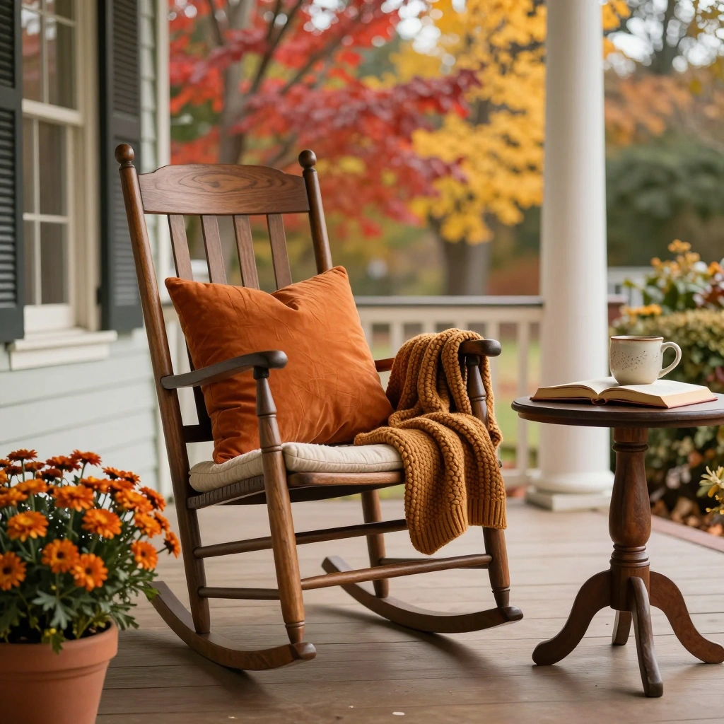 Plaid Blanket and Rocking Chair Vignette